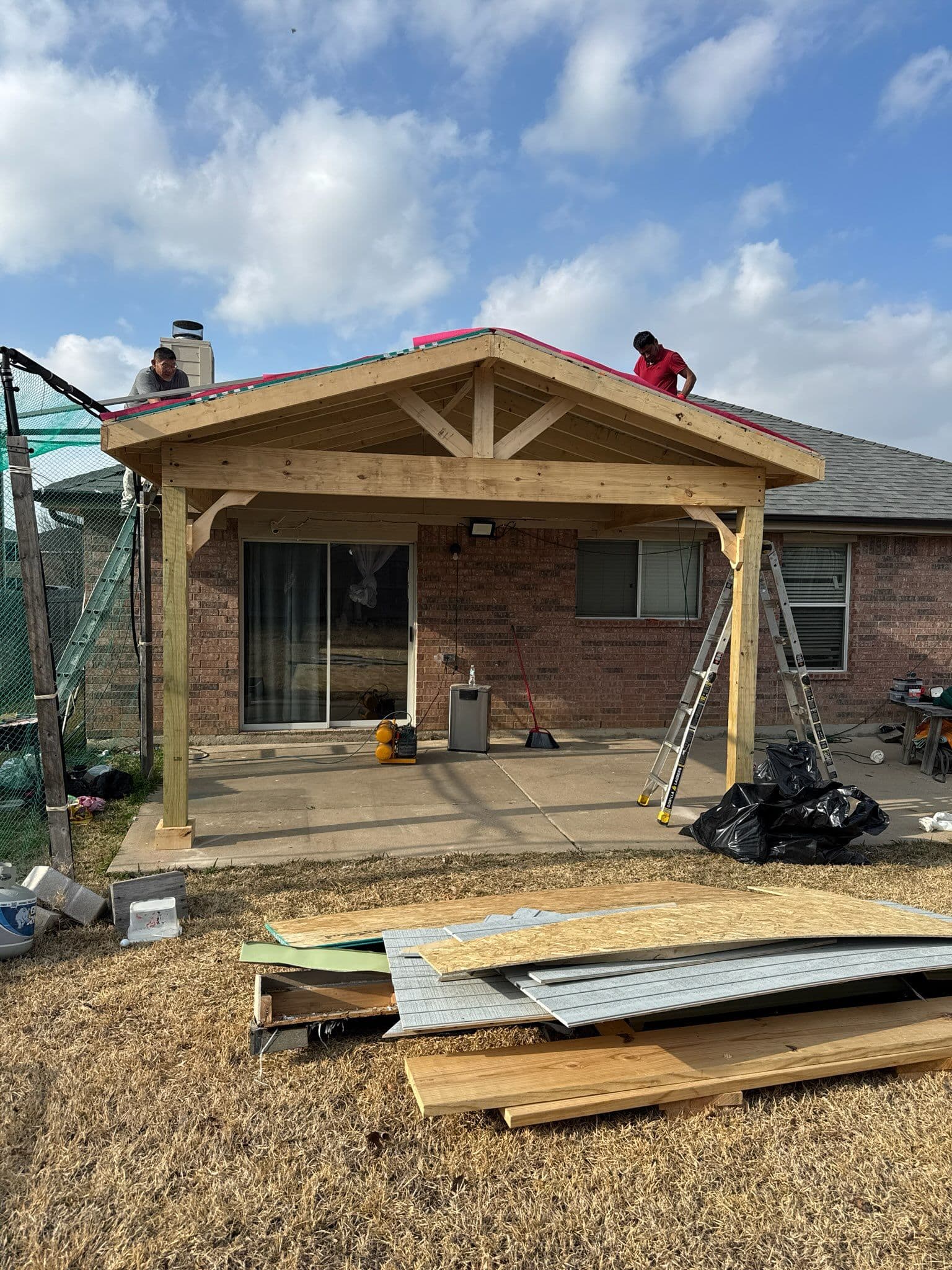 Patio Construction with Roof Installation